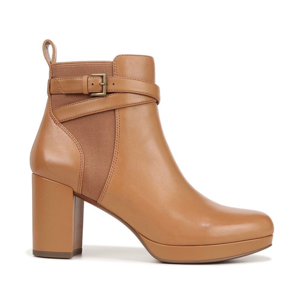 Vionic Nella Womens Leather Ankle Comfort Boot Water Repellent Camel Nappa Sz 9
